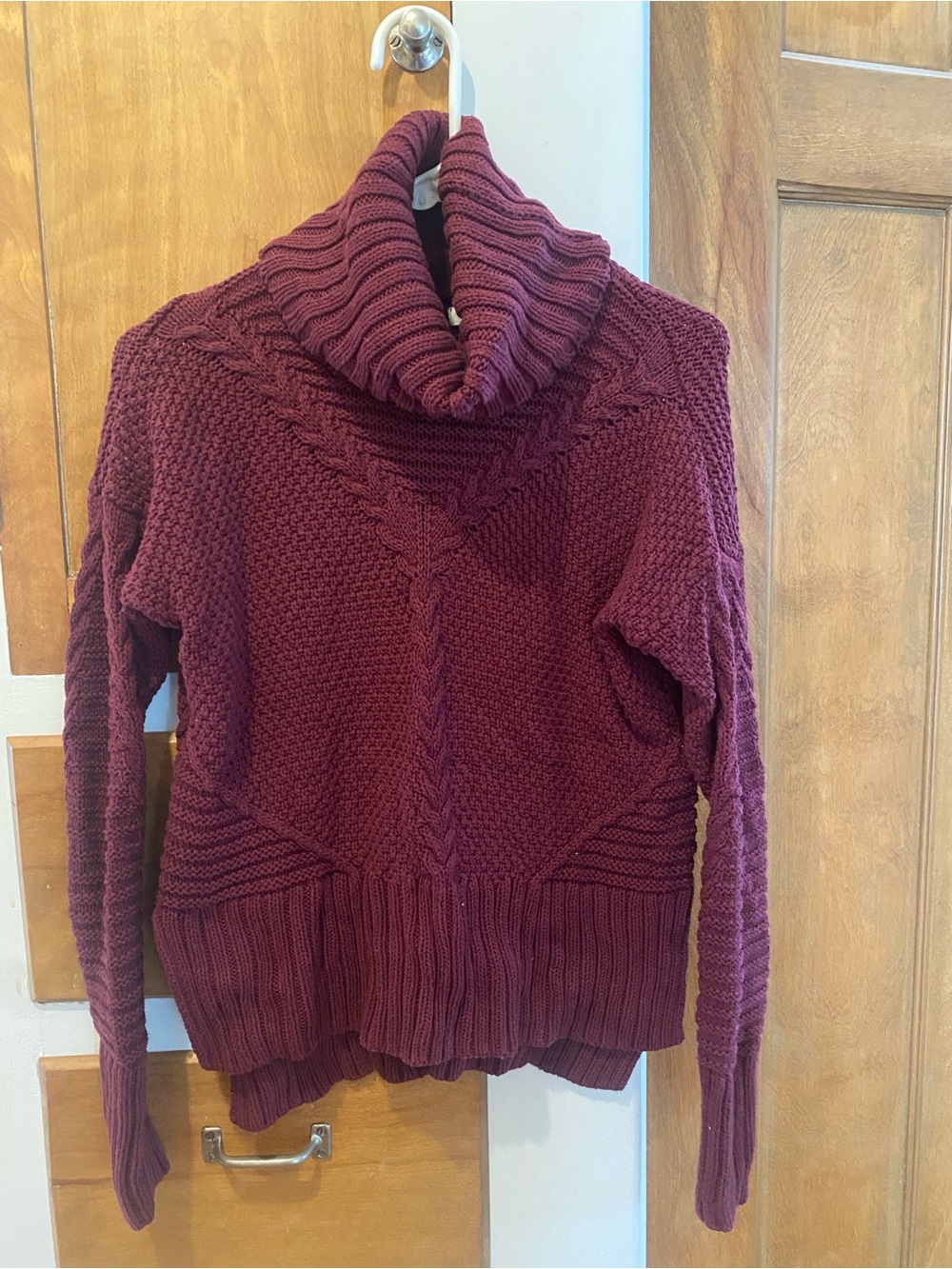 Like-New Rachel Ashwell Burgundy Cable-Texture Cowl Neck Sweater